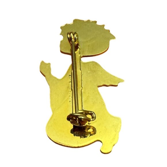 Vintage Gold Tone Angel Brooch with Rhinestone Crown Religious Jewelry Pin Gift - Picture 4 of 6